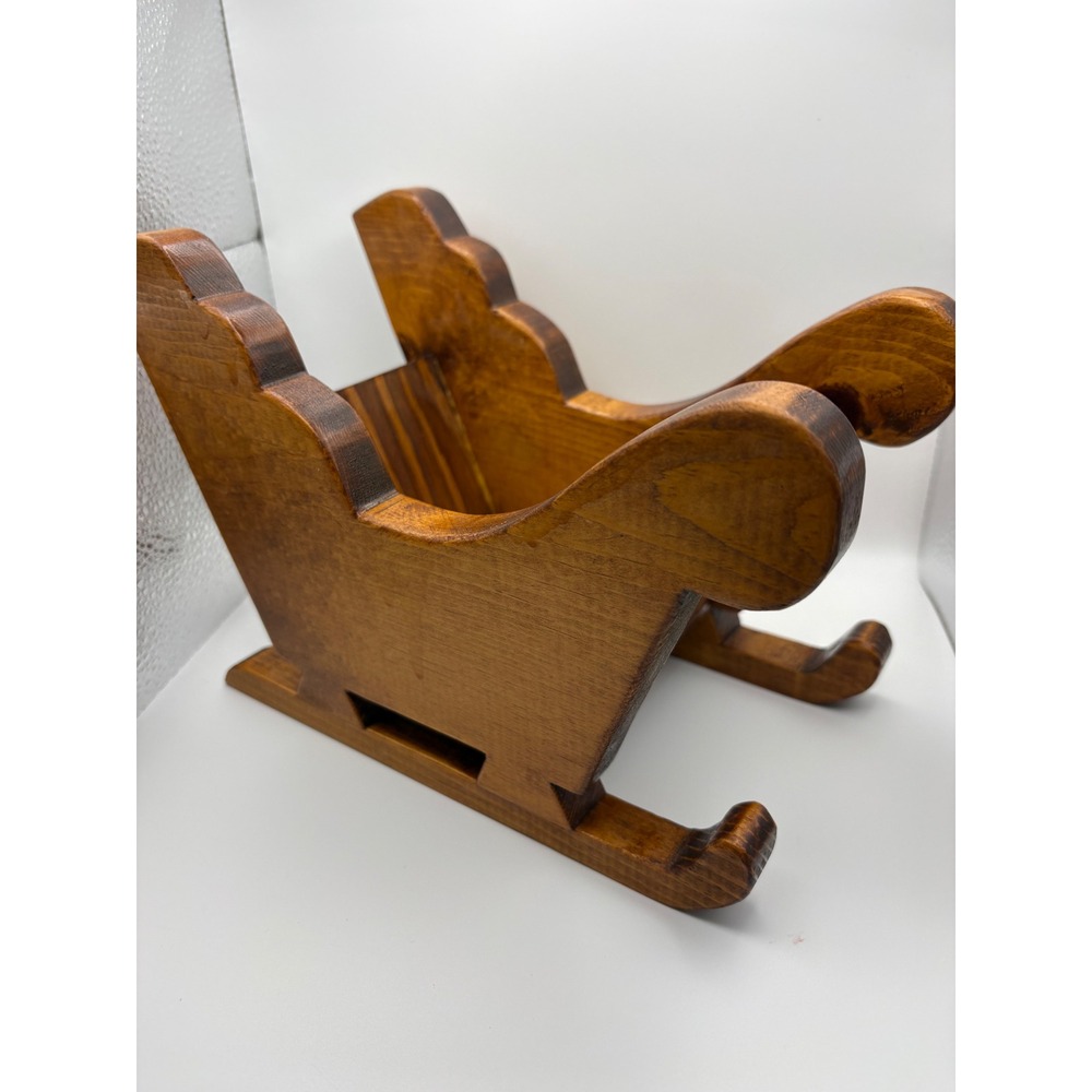 Vtg Rustic Wooden Christmas‎ Sleigh Decor Handcrafted Brown Wood Holiday